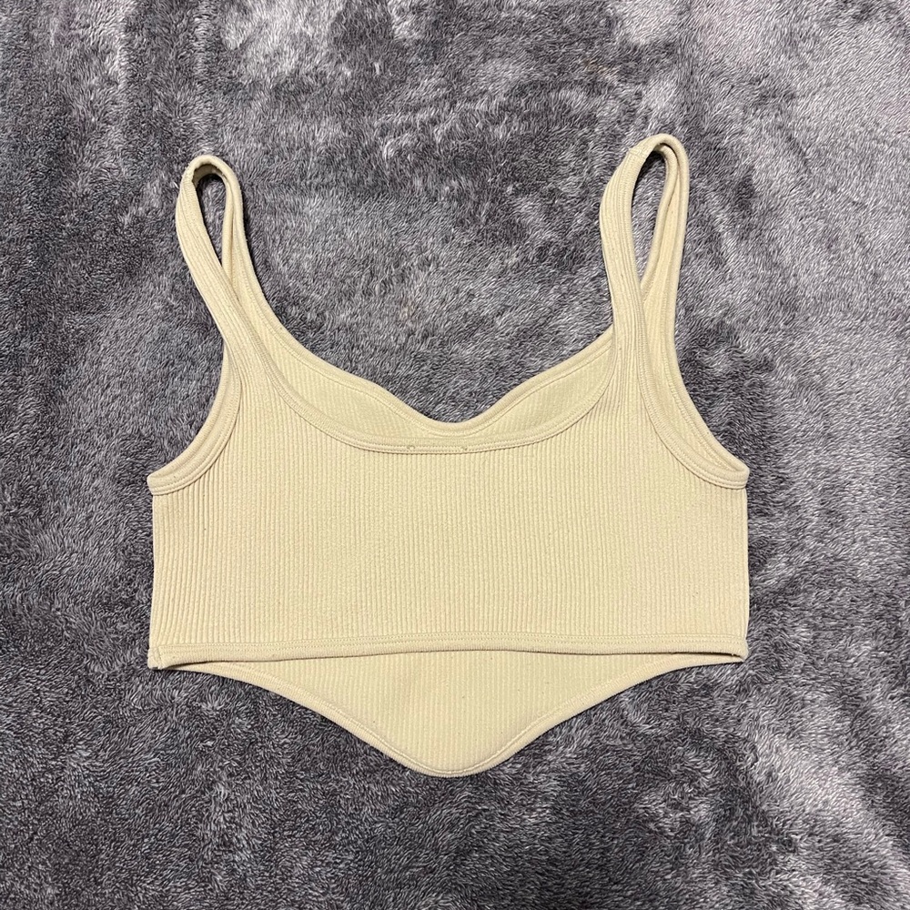 Beige Ribbed Crop Top - Picture 4 of 6